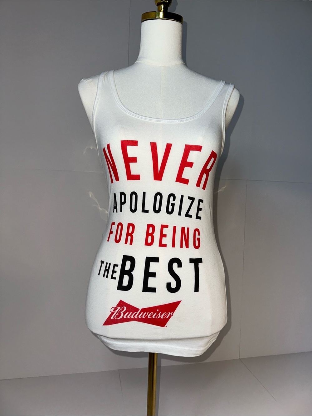 NWOT | Budweiser White 'Never Apologize For Being The Best' Graphic Tank Top
